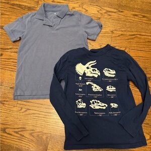 GAP Kids Bundle – Dino Graphic Long Sleeve Tee + Gray Polo Shirt (Size M/8)